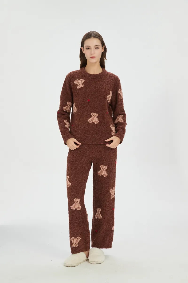 Pyjama en molleton doux marron pour femme