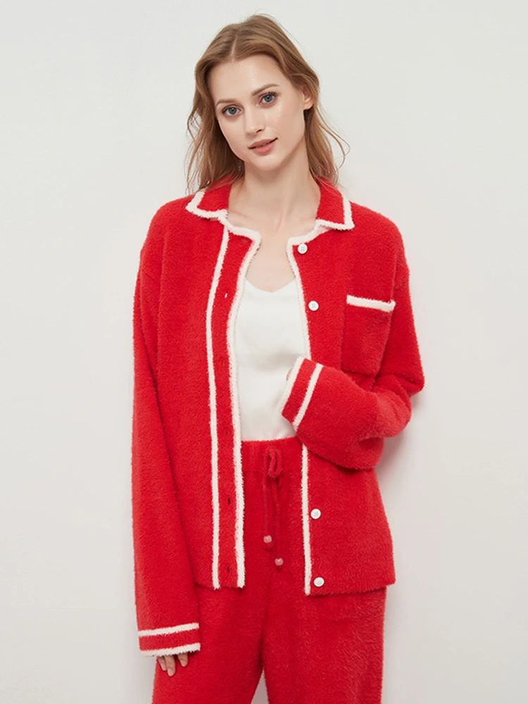 Cardigan à col rabattu pour femme, vêtement de détente en demi-velours