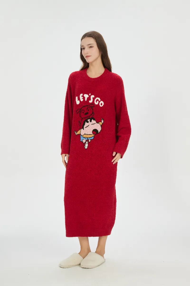 Red Soft Fleece Nightdress for Women