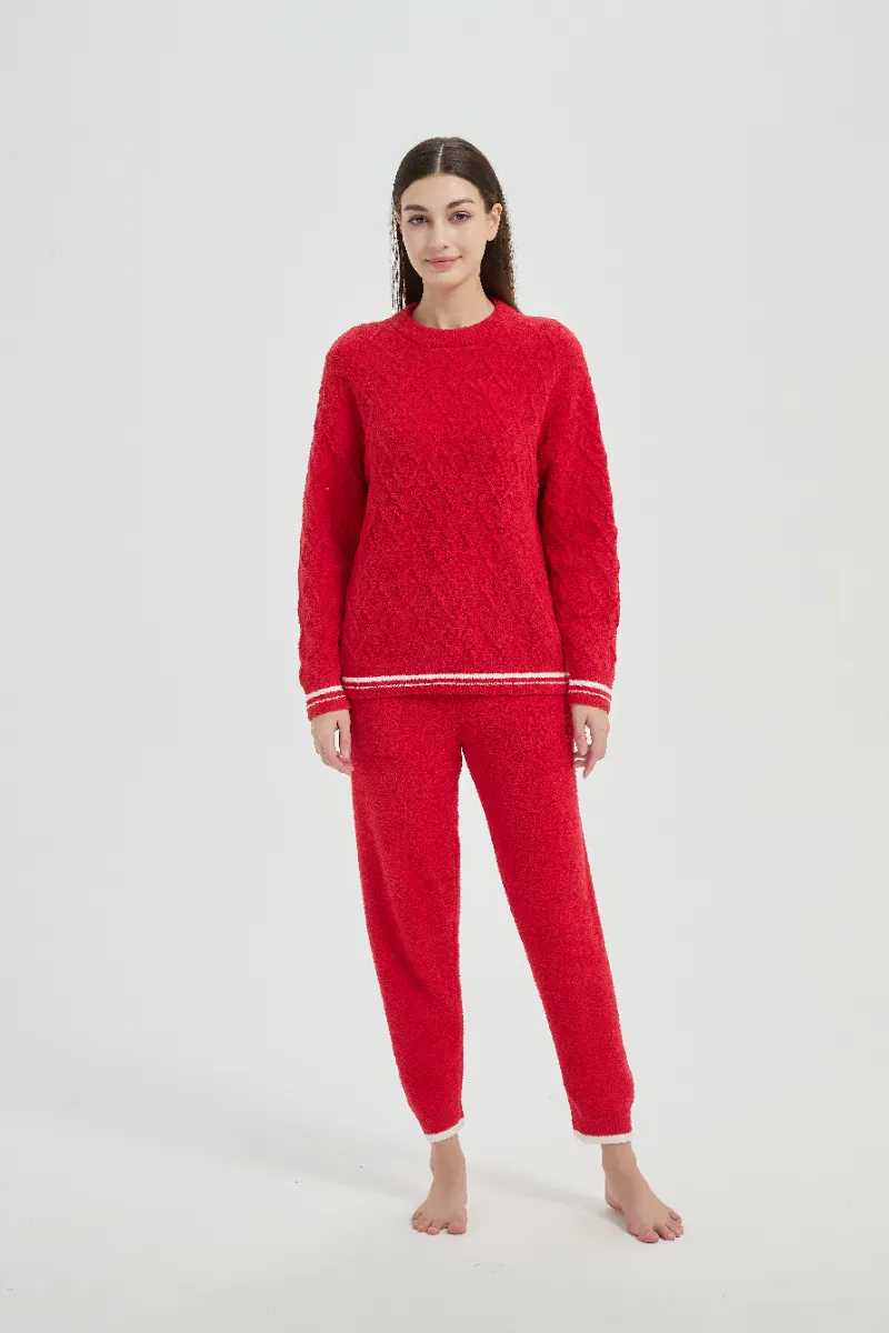 Ensemble de pyjama en polaire pour femme rouge en peluche coupe ample